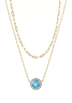 1/10 ct. t.w. Diamond and Swiss Blue Topaz Double Row Necklace in 10K Yellow Gold