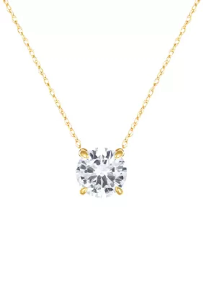 Lab Grown White Sapphire Pendant Necklace with 18" Rope Chain in 10K Yellow Gold