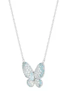 1/10 ct. t.w. Diamond, Swiss Blue Topaz, Sky Blue Topaz, London Blue Topaz Butterfly Necklace in 10K White Gold