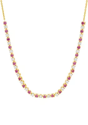 1/2 ct. t.w. Lab Grown Diamond and Lab Grown Ruby Tennis Necklace in 10K Yellow Gold