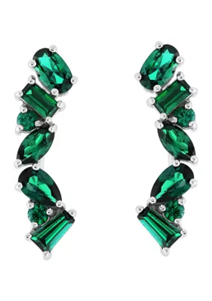 Lab Created Emerald  Earrings in Sterling Silver