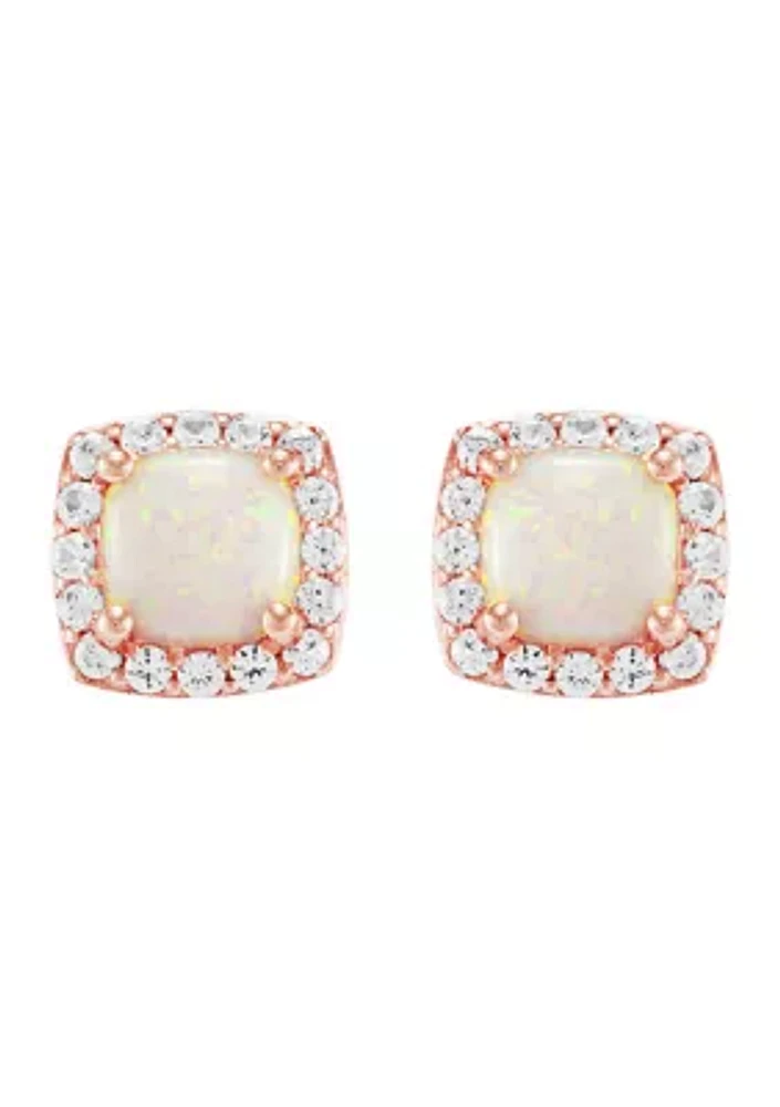 Lab Created Opal and Lab Created White Sapphire Stud Earrings in 10K Rose Gold