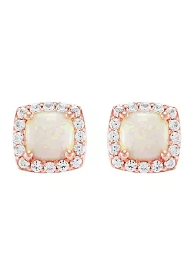 Lab Created Opal and Lab Created White Sapphire Stud Earrings in 10K Rose Gold