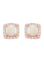 Lab Created Opal and Lab Created White Sapphire Stud Earrings in 10K Rose Gold