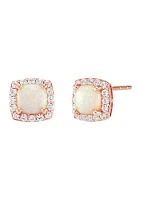 Lab Created Opal and Lab Created White Sapphire Stud Earrings in 10K Rose Gold