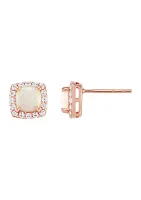 Lab Created Opal and Lab Created White Sapphire Stud Earrings in 10K Rose Gold