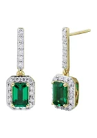 3/8 ct. t.w. Lab Created Emerald and Lab Created Diamond Drop Earrings in 10K Yellow Gold