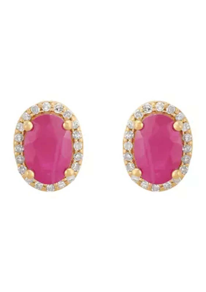 1/10 ct. t.w. Ruby and Diamond Earrings in 10K Yellow Gold