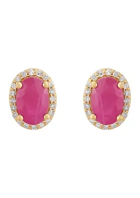 1/10 ct. t.w. Ruby and Diamond Earrings in 10K Yellow Gold