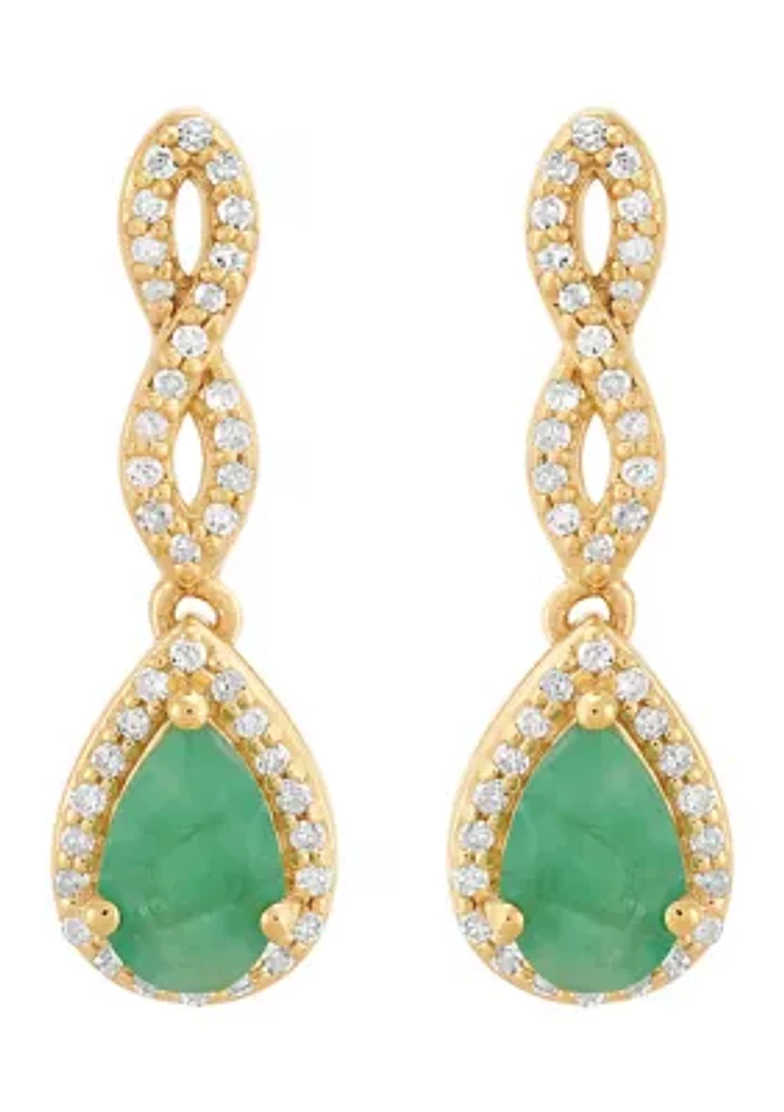 1/6 ct. t.w. Emerald and Diamond Earrings in 10K Yellow Gold