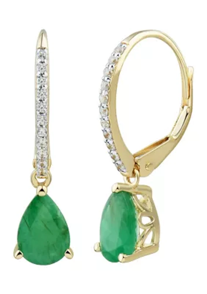 1/10 ct. t.w. Diamond and Emerald Earrings in 14K Yellow Gold