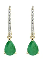 1/10 ct. t.w. Diamond and Emerald Earrings in 14K Yellow Gold