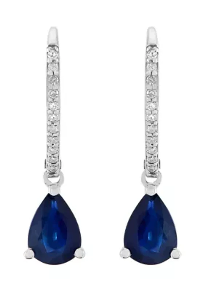 Sapphire and 1/10 ct. t.w. Diamond Earrings in 10K White Gold