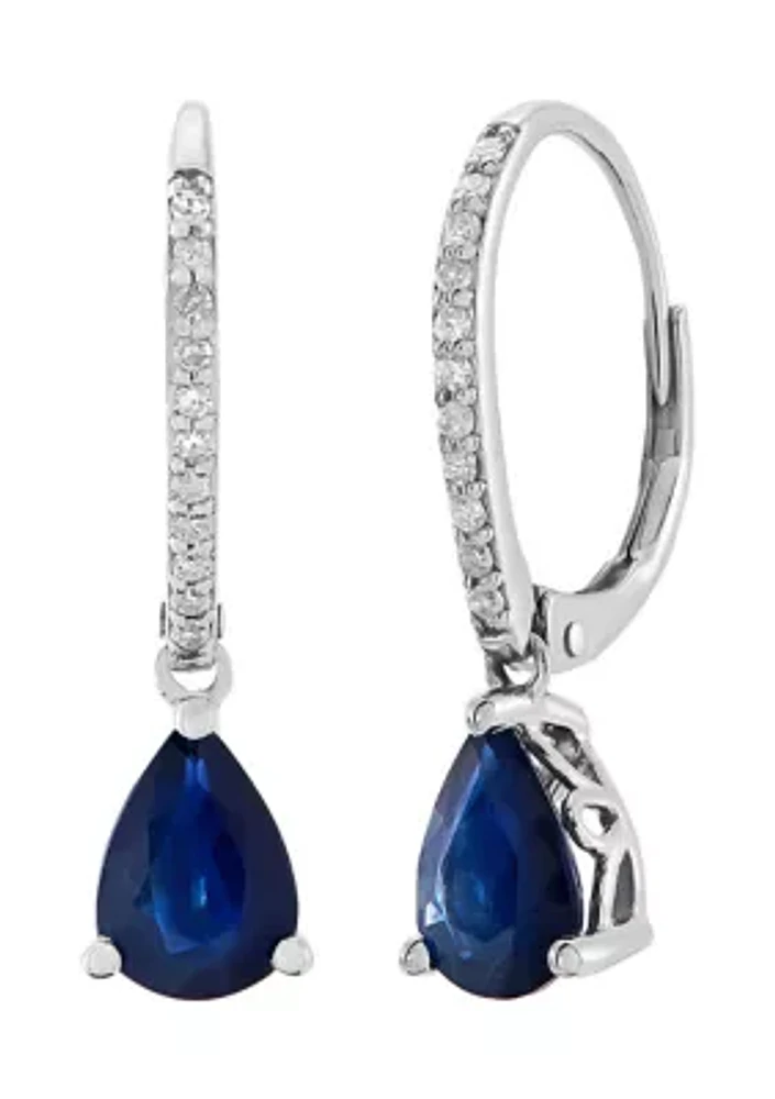 Sapphire and 1/10 ct. t.w. Diamond Earrings in 10K White Gold