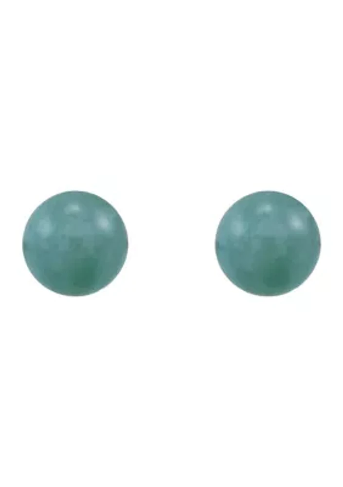 Round Natural Jade Stud Earrings in 10K Yellow Gold