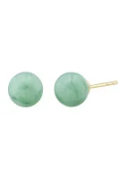 Round Natural Jade Stud Earrings in 10K Yellow Gold