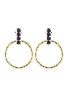 Created Sapphire Bar Studs with Circle Dangle Earrings in 10K Yellow Gold