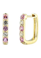 Lab Created Pink Sapphire and Lab Created White Sapphire Earrings in 10K Yellow Gold