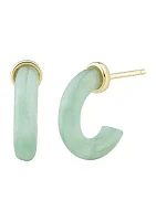 Natural Jade Hoop Earrings in 10K Yellow Gold