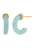 Natural Jade Hoop Earrings in 10K Yellow Gold