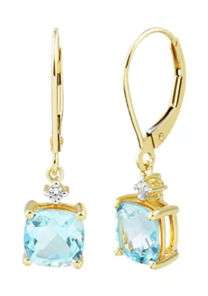 1/10 ct. t.w. Diamond and Sky Blue Topaz Earrings in 10K Yellow Gold