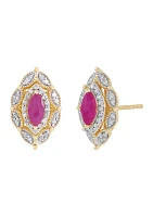 1/5 ct. t.w. Diamond and Ruby Stud Earrings in 10K Yellow Gold