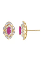 1/5 ct. t.w. Diamond and Ruby Stud Earrings in 10K Yellow Gold