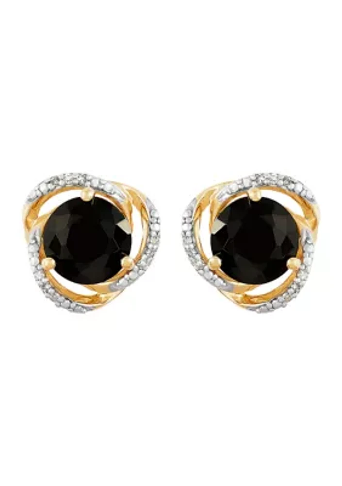 1/10 ct. t.w. Diamond and Onyx Stud Earrings in 10K Yellow Gold