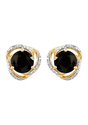 1/10 ct. t.w. Diamond and Onyx Stud Earrings in 10K Yellow Gold