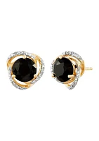 1/10 ct. t.w. Diamond and Onyx Stud Earrings in 10K Yellow Gold