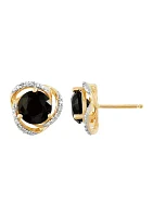 1/10 ct. t.w. Diamond and Onyx Stud Earrings in 10K Yellow Gold