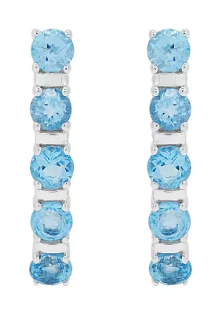 Blue Topaz Hoop Earrings in Sterling Silver