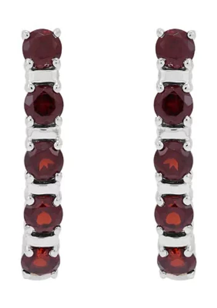 Garnet Hoop Earrings in Sterling Silver