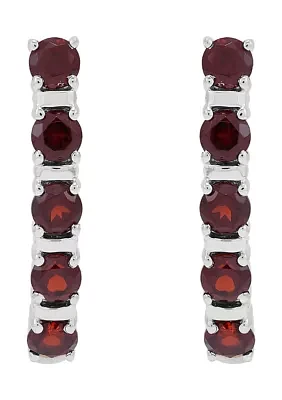 Garnet Hoop Earrings in Sterling Silver