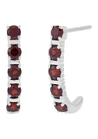 Garnet Hoop Earrings in Sterling Silver