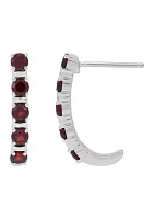 Garnet Hoop Earrings in Sterling Silver