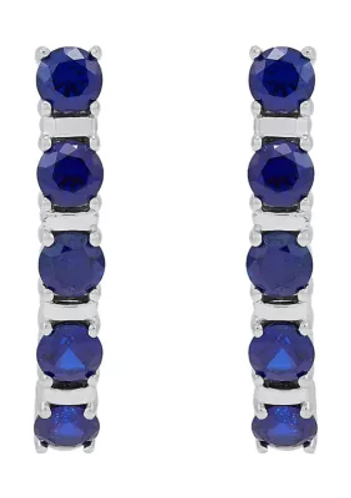 Lab Created Sapphire Hoop Earrings in Sterling Silver