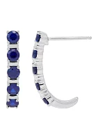 Lab Created Sapphire Hoop Earrings in Sterling Silver