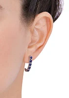 Lab Created Sapphire Hoop Earrings in Sterling Silver