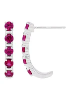 Lab Created  Ruby Hoop Earrings in Sterling SIiver