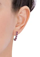 Lab Created  Ruby Hoop Earrings in Sterling SIiver