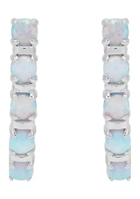 Lab Created Opal Hoop Earrings in Sterling Silver