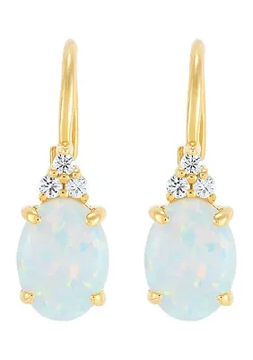 Lab Grown Opal and Lab Grown White Sapphire Earrings in 10K Yellow Gold