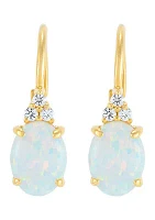 Lab Grown Opal and Lab Grown White Sapphire Earrings in 10K Yellow Gold