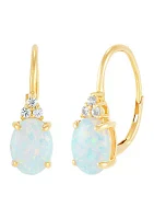 Lab Grown Opal and Lab Grown White Sapphire Earrings in 10K Yellow Gold