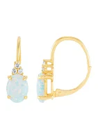 Lab Grown Opal and Lab Grown White Sapphire Earrings in 10K Yellow Gold