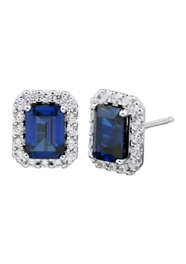 3/8 ct. t.w. Lab Created Sapphire and Lab Created Diamond Stud Earrings in 10K White Gold