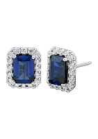 3/8 ct. t.w. Lab Created Sapphire and Lab Created Diamond Stud Earrings in 10K White Gold