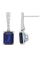 Lab Created Sapphire and 1/2 ct. t.w. Lab Created Diamond Earring in 10K White Gold