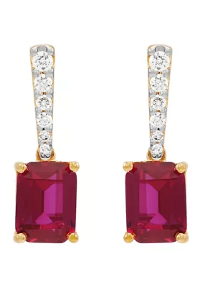 Lab Created Ruby and 1/2 ct. t.w. Lab Created Diamond Earrings in 10K Yellow Gold